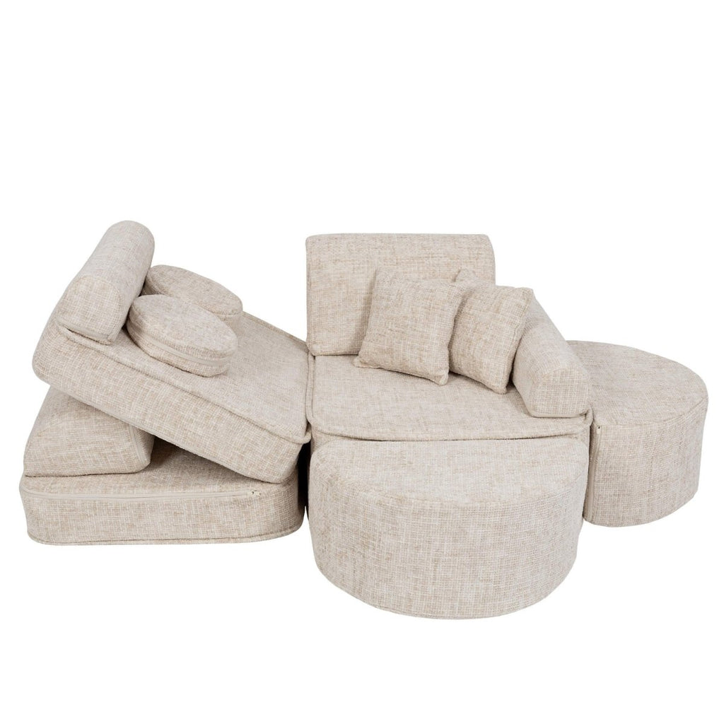Modular Kids Play Sofa, Medium Plus with Extra Cushions - Tangle Fabric, 120 x 60 cm (Marshmallow Beige) - Tiny Tugz™