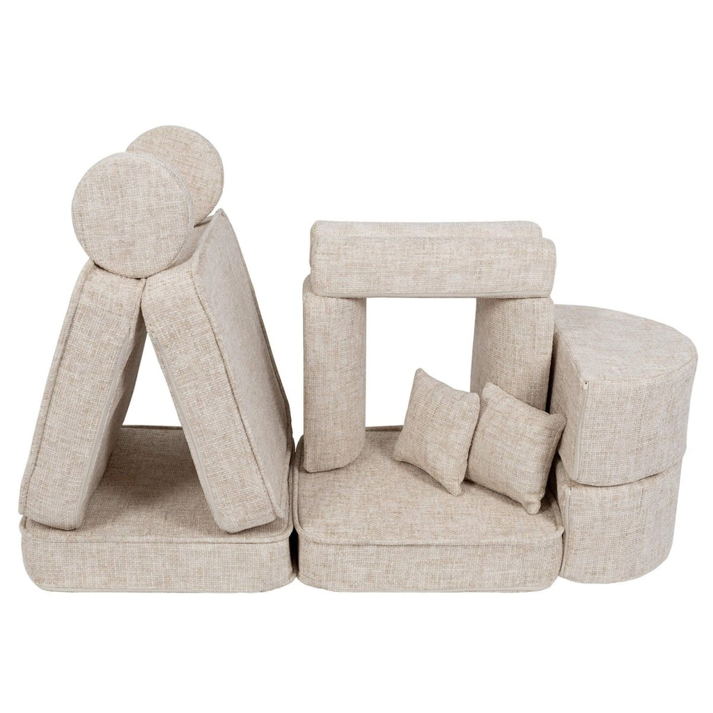 Modular Kids Play Sofa, Medium Plus with Extra Cushions - Tangle Fabric, 120 x 60 cm (Marshmallow Beige) - Tiny Tugz™