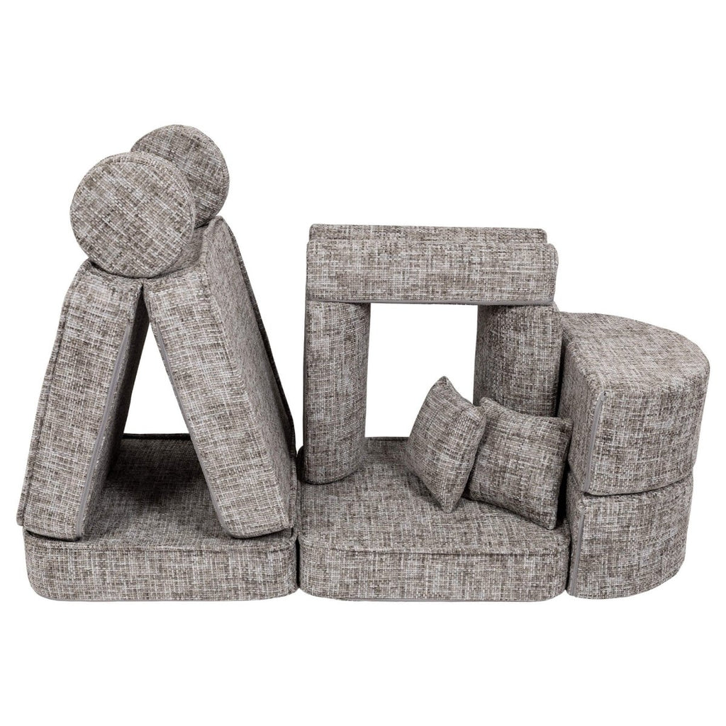 Modular Kids Play Sofa, Medium Plus with Extra Cushions - Tangle Fabric, 120 x 60 cm (Moon Grey) - Tiny Tugz™