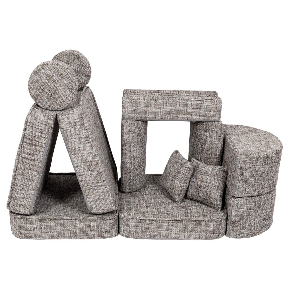 Modular Kids Play Sofa, Medium Plus with Extra Cushions - Tangle Fabric, 120 x 60 cm (Moon Grey) - Tiny Tugz™