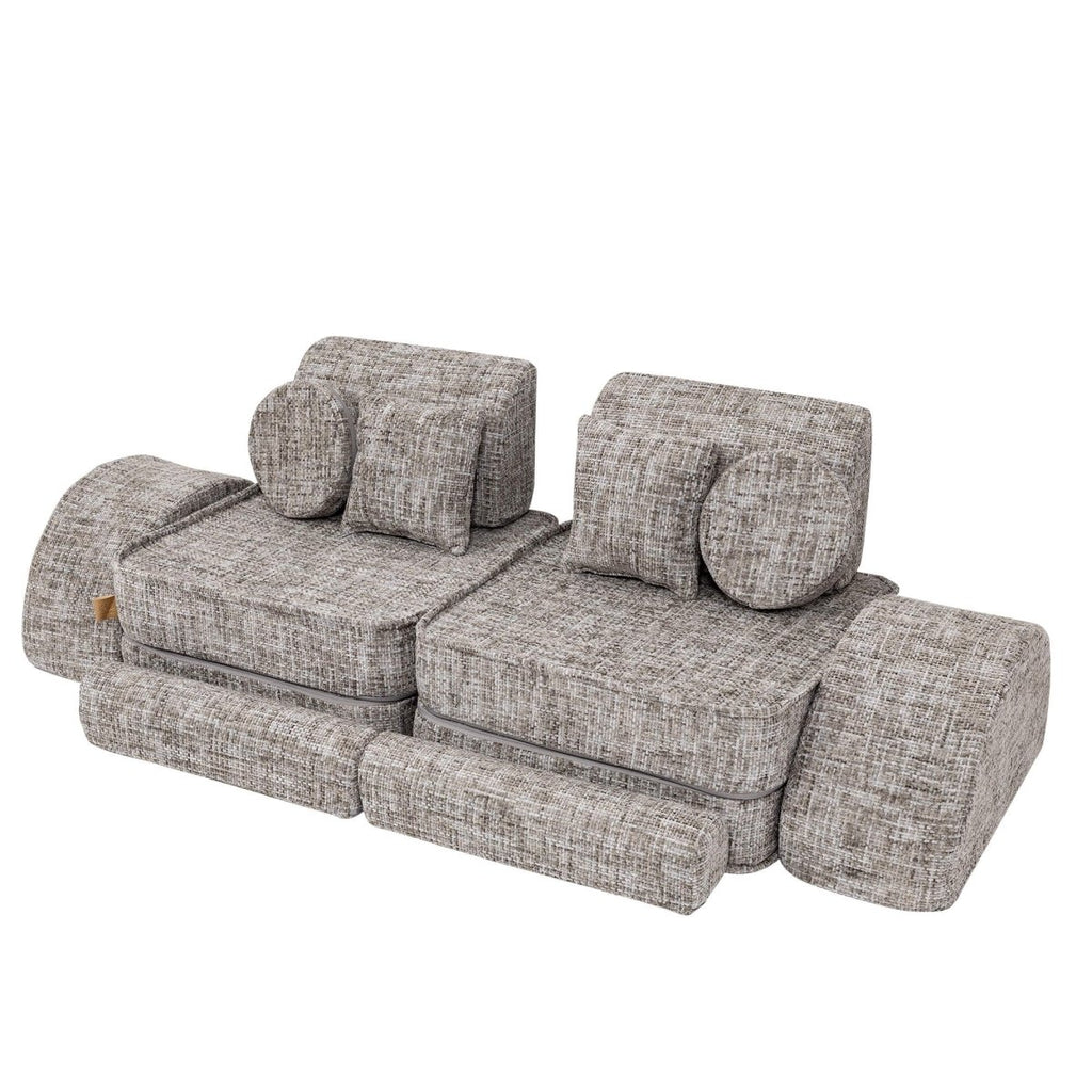 Modular Kids Play Sofa, Medium Plus with Extra Cushions - Tangle Fabric, 120 x 60 cm (Moon Grey) - Tiny Tugz™