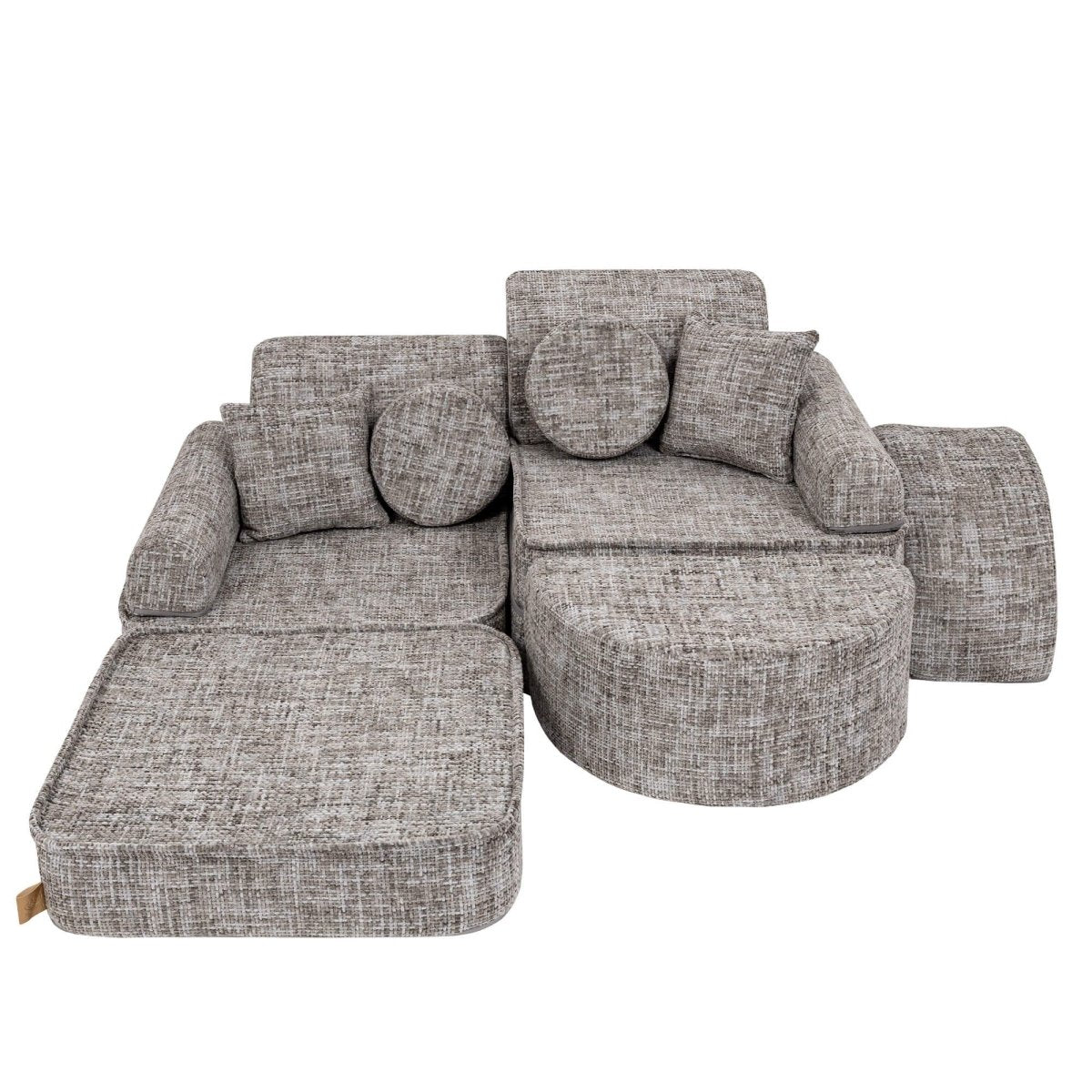 Modular Kids Play Sofa, Medium Plus with Extra Cushions - Tangle Fabric, 120 x 60 cm (Moon Grey) - Tiny Tugz™