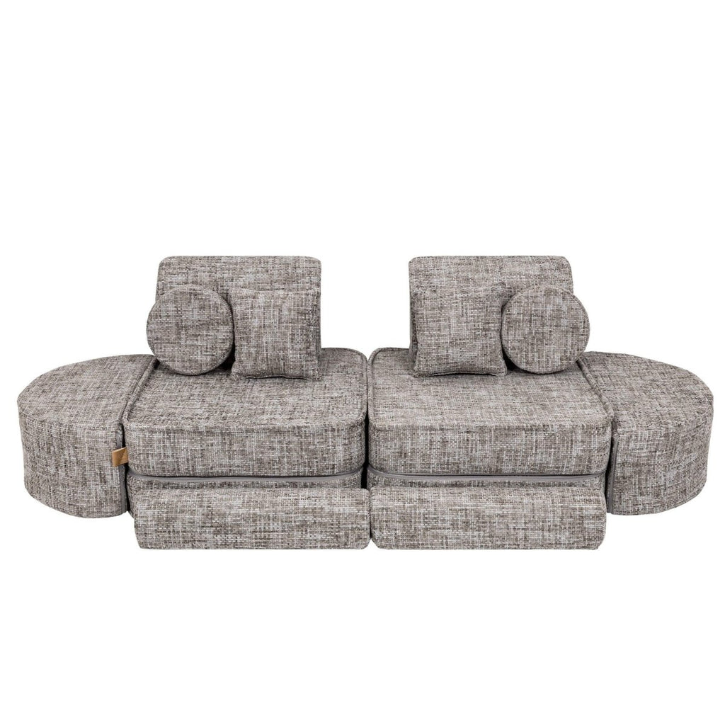 Modular Kids Play Sofa, Medium Plus with Extra Cushions - Tangle Fabric, 120 x 60 cm (Moon Grey) - Tiny Tugz™