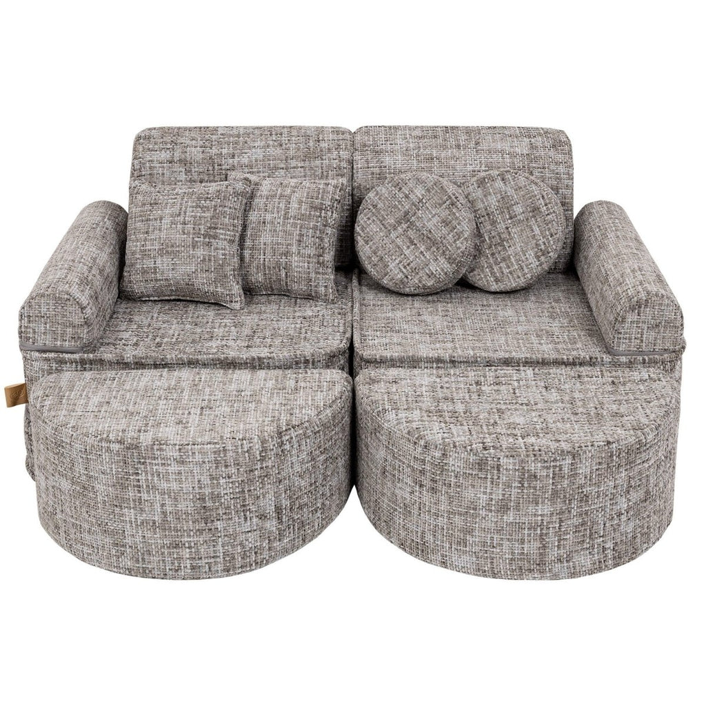 Modular Kids Play Sofa, Medium Plus with Extra Cushions - Tangle Fabric, 120 x 60 cm (Moon Grey) - Tiny Tugz™