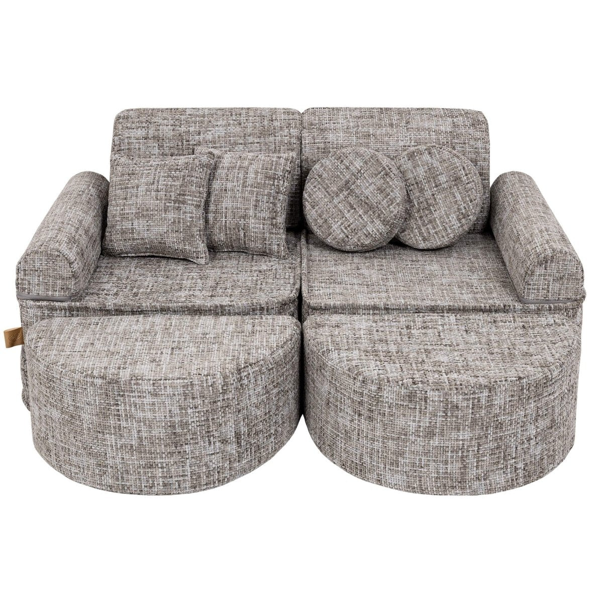 Modular Kids Play Sofa, Medium Plus with Extra Cushions - Tangle Fabric, 120 x 60 cm (Moon Grey) - Tiny Tugz™