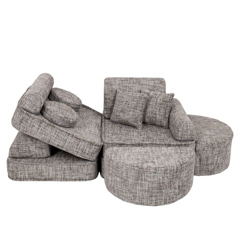 Modular Kids Play Sofa, Medium Plus with Extra Cushions - Tangle Fabric, 120 x 60 cm (Moon Grey) - Tiny Tugz™