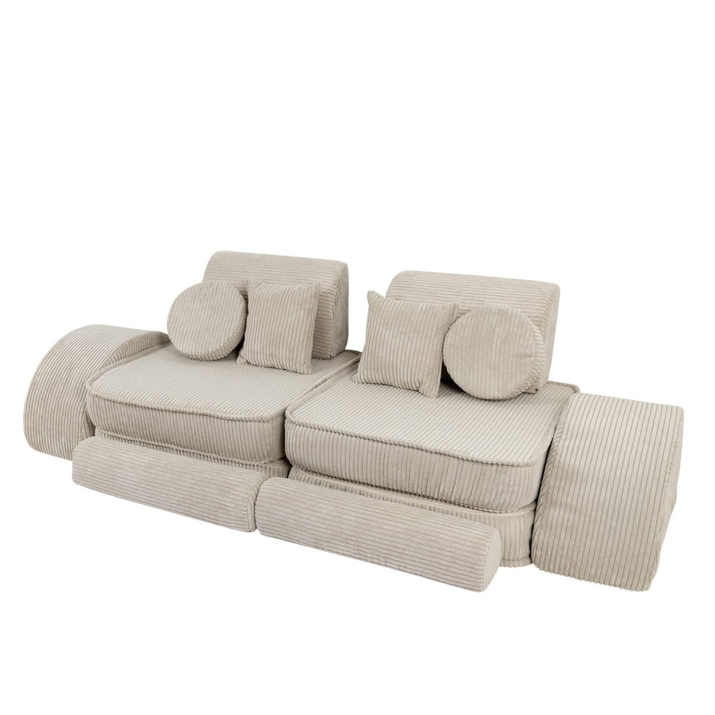 Modular Kids Play Sofa, Medium Plus with Extra Cushions - Velvet Corduroy, 120 x 60 cm (Ecru) - Tiny Tugz™