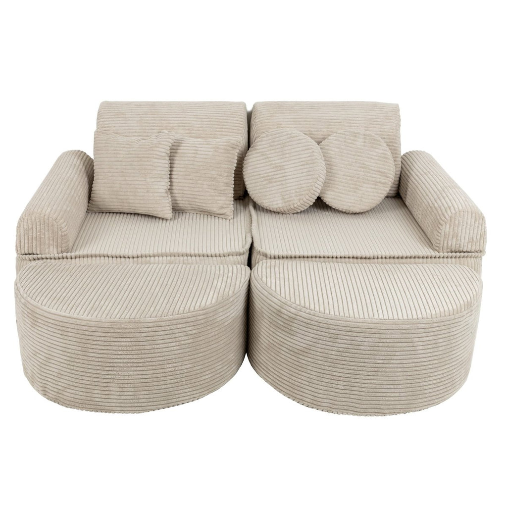Modular Kids Play Sofa, Medium Plus with Extra Cushions - Velvet Corduroy, 120 x 60 cm (Ecru) - Tiny Tugz™
