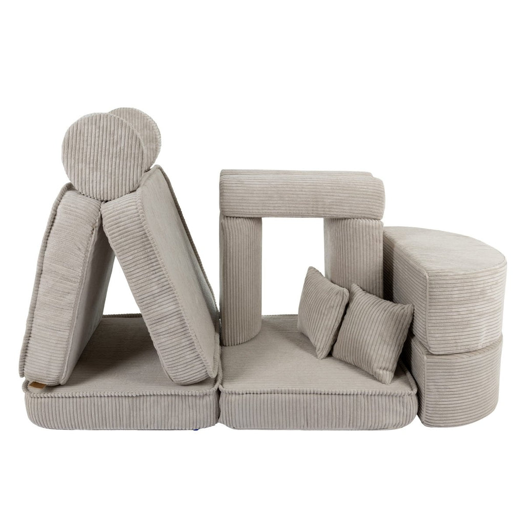 Modular Kids Play Sofa, Medium Plus with Extra Cushions - Velvet Corduroy, 120 x 60 cm (Ecru) - Tiny Tugz™