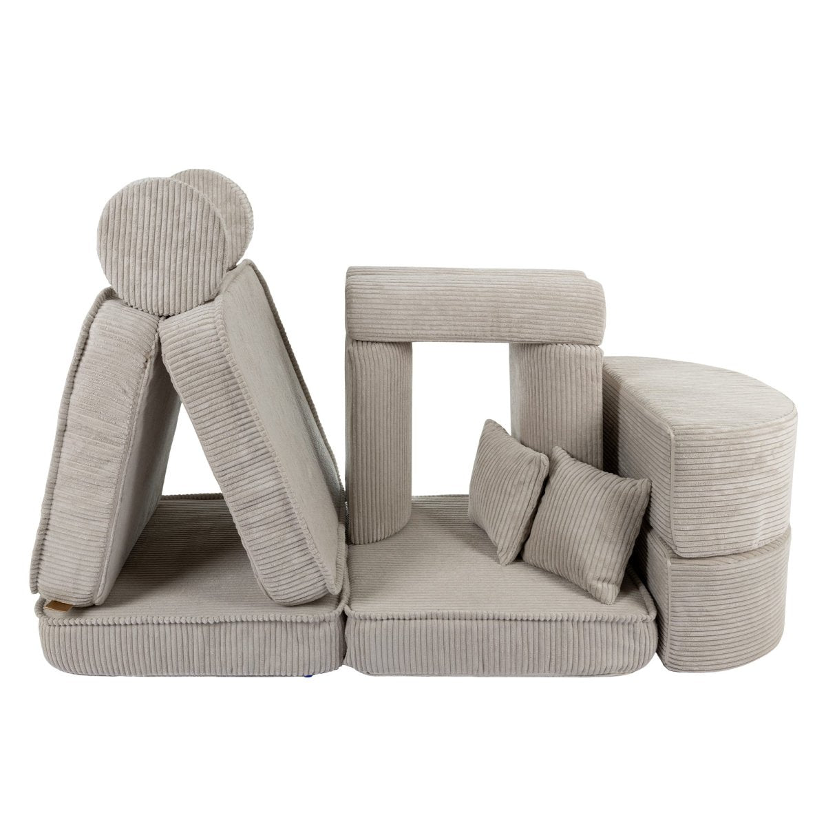 Modular Kids Play Sofa, Medium Plus with Extra Cushions - Velvet Corduroy, 120 x 60 cm (Ecru) - Tiny Tugz™