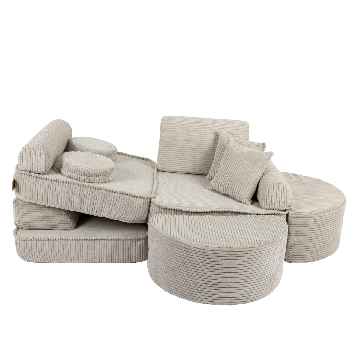 Modular Kids Play Sofa, Medium Plus with Extra Cushions - Velvet Corduroy, 120 x 60 cm (Ecru) - Tiny Tugz™