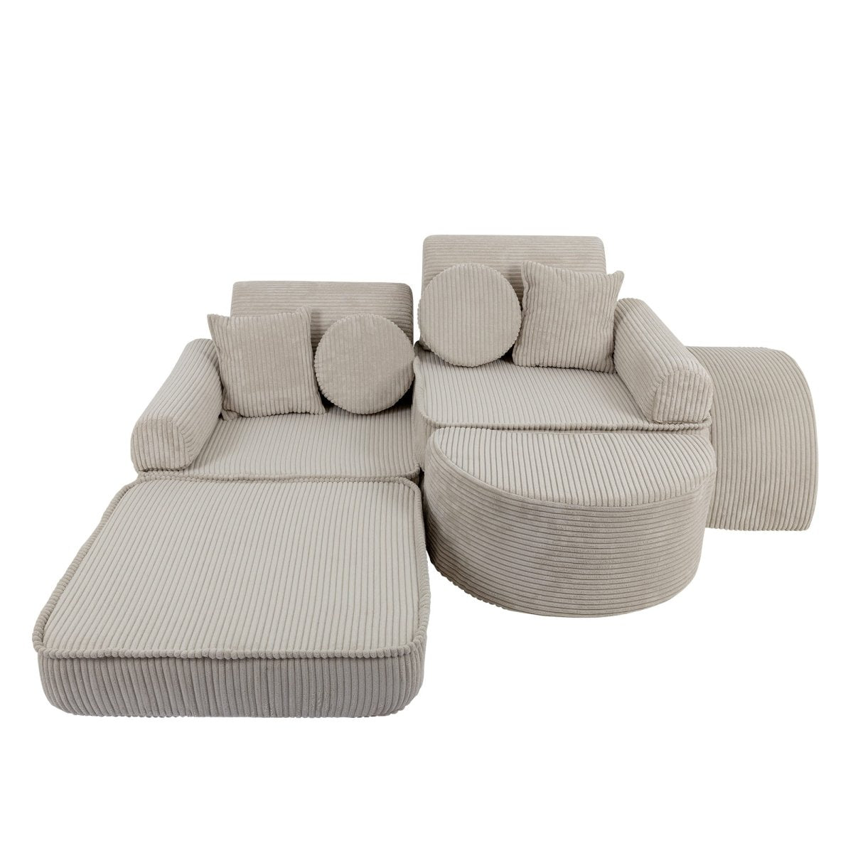 Modular Kids Play Sofa, Medium Plus with Extra Cushions - Velvet Corduroy, 120 x 60 cm (Ecru) - Tiny Tugz™