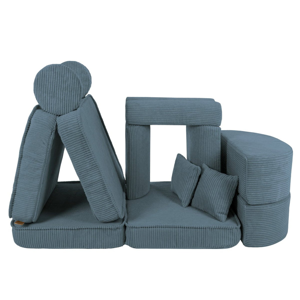 Modular Kids Play Sofa, Medium Plus with Extra Cushions - Velvet Corduroy, 120 x 60 cm (Turquoise) - Tiny Tugz™