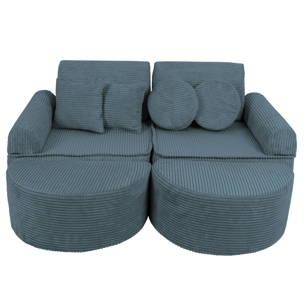 Modular Kids Play Sofa, Medium Plus with Extra Cushions - Velvet Corduroy, 120 x 60 cm (Turquoise) - Tiny Tugz™