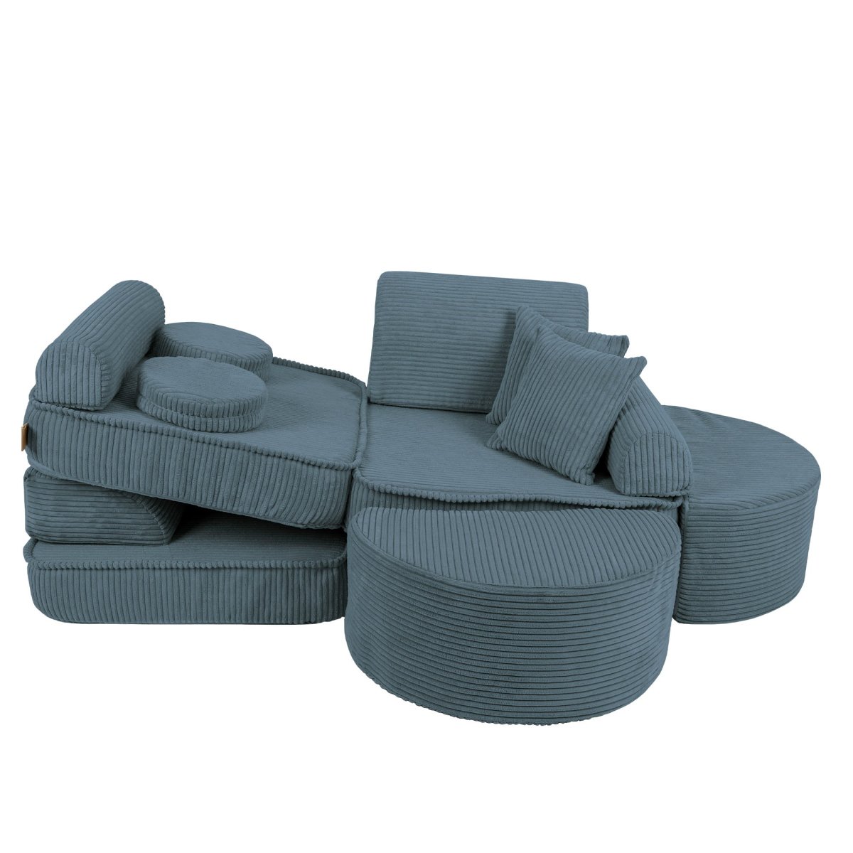 Modular Kids Play Sofa, Medium Plus with Extra Cushions - Velvet Corduroy, 120 x 60 cm (Turquoise) - Tiny Tugz™