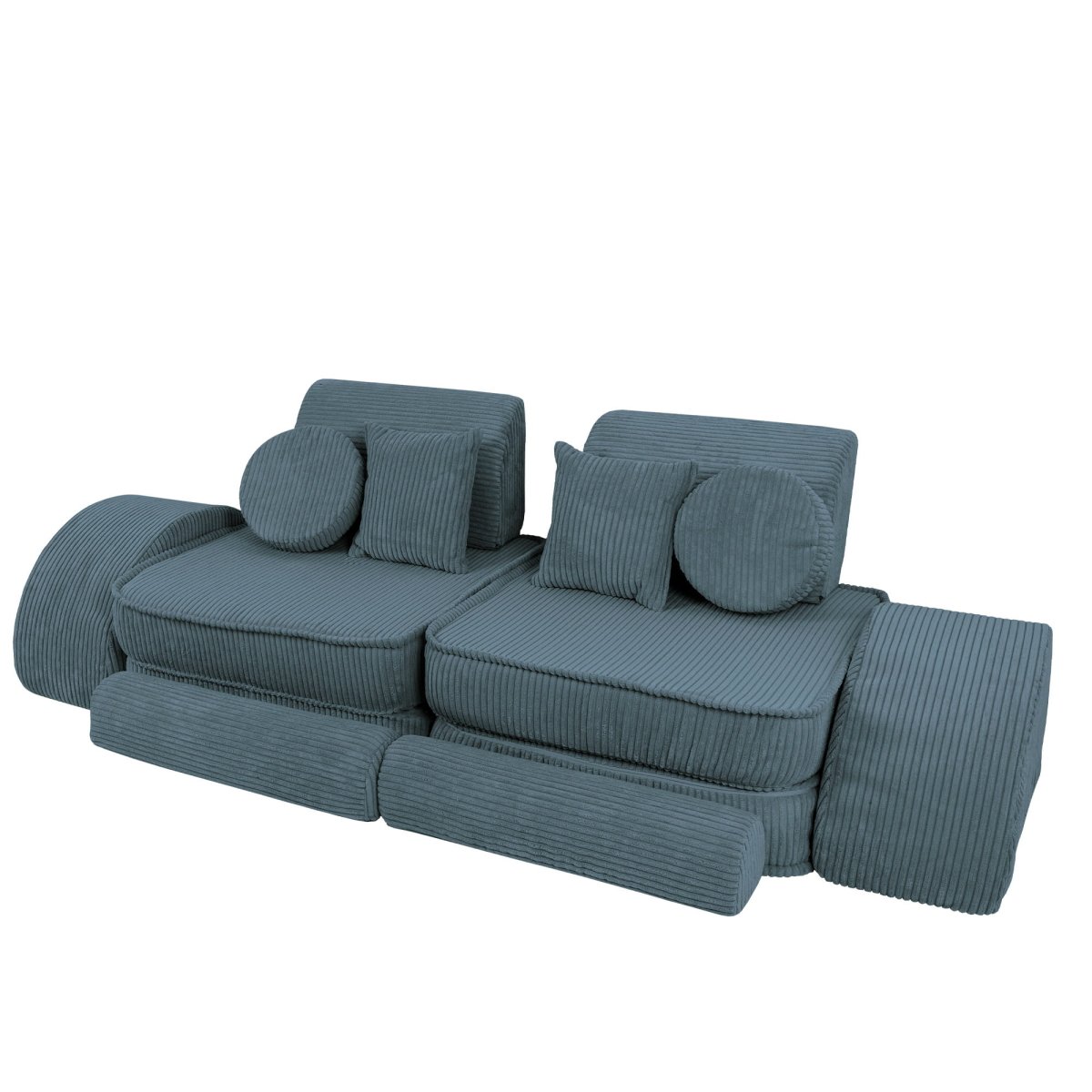 Modular Kids Play Sofa, Medium Plus with Extra Cushions - Velvet Corduroy, 120 x 60 cm (Turquoise) - Tiny Tugz™