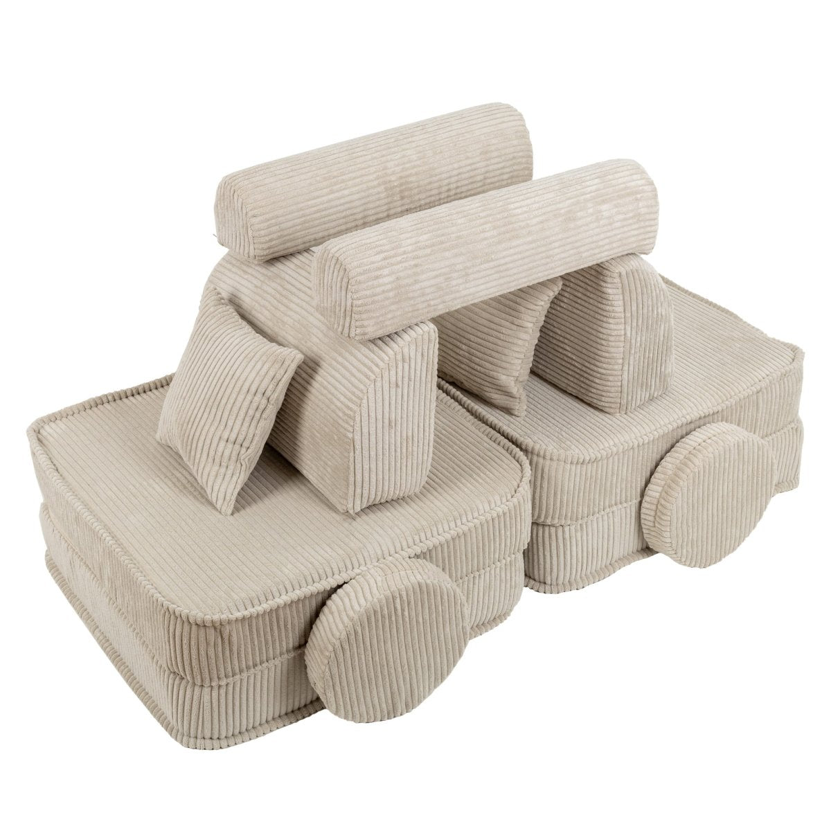 Modular Kids Play Sofa, Medium - Velvet Corduroy, 120 x 60 cm (Ecru) - Tiny Tugz™