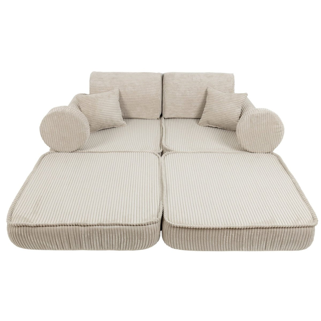 Modular Kids Play Sofa, Medium - Velvet Corduroy, 120 x 60 cm (Ecru) - Tiny Tugz™