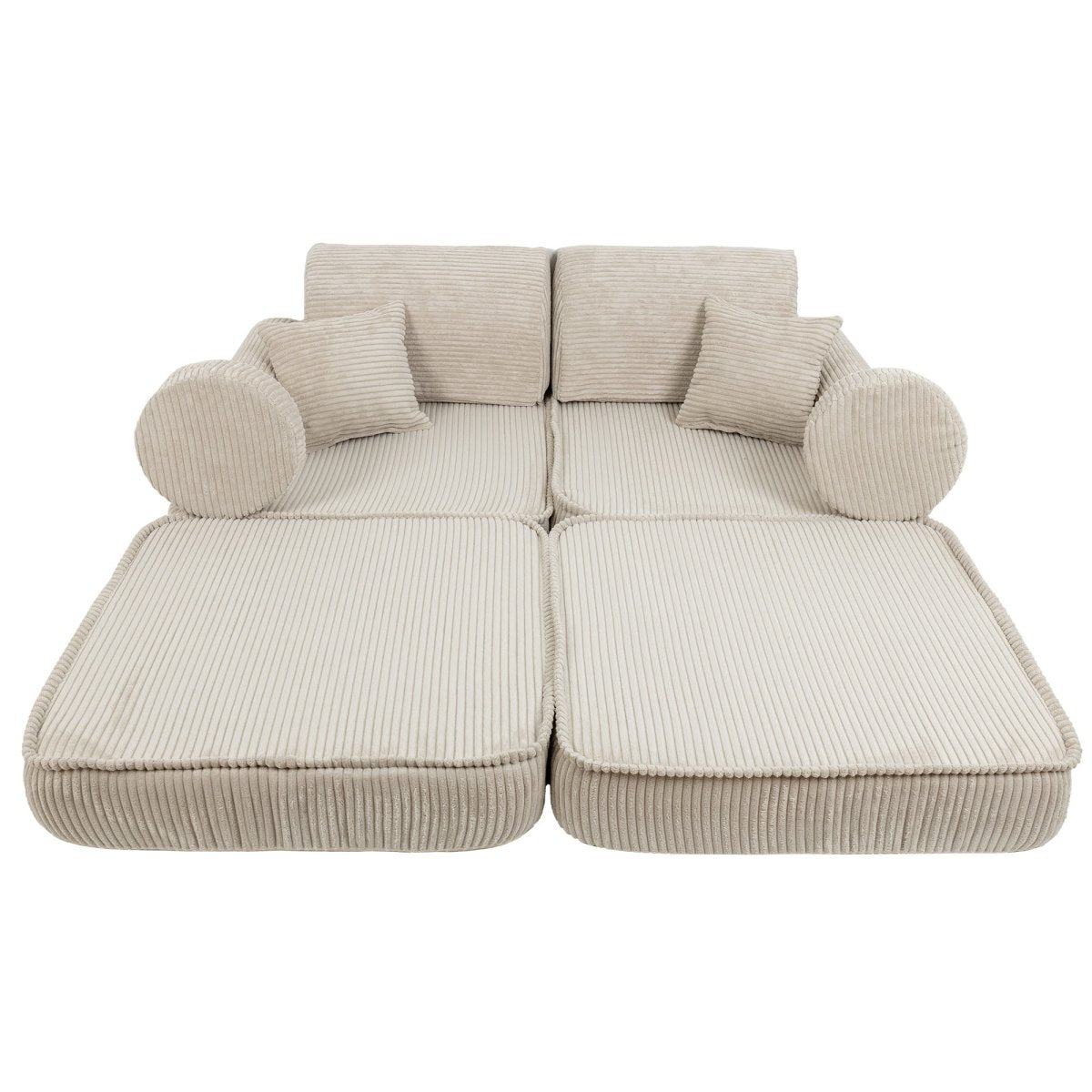 Modular Kids Play Sofa, Medium - Velvet Corduroy, 120 x 60 cm (Ecru) - Tiny Tugz™