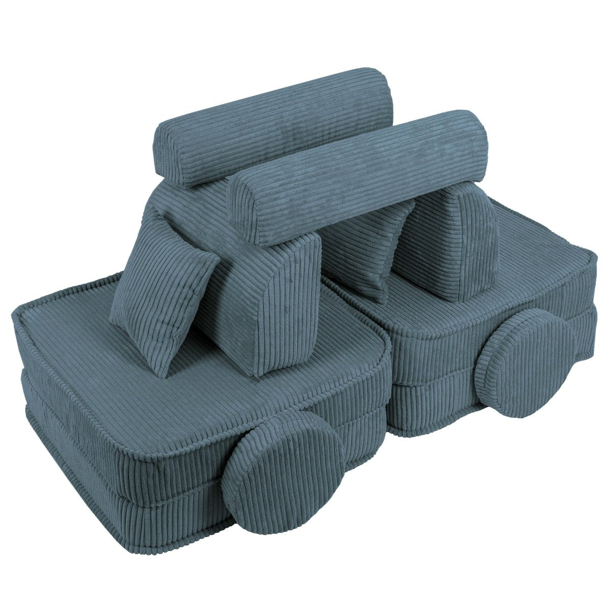 Modular Kids Play Sofa, Medium - Velvet Corduroy, 120 x 60 cm (Turquoise) - Tiny Tugz™