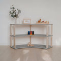 One Little Pine Modular Montessori Shelf Arch, 3 shelves, Light Grey/Clear Oil — solid wood Montessori corner shelving unit
