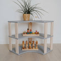 Modular Montessori Shelf Corner - 3 Shelves - Light Grey / Clear Oil - Tiny Tugz™