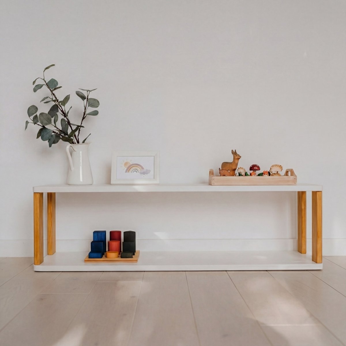 Modular Montessori Shelf – Straight, 2-Shelf, White / Brownish Oil - Tiny Tugz™