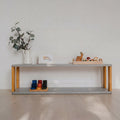 One Little Pine 2-Shelf Straight Montessori Shelf in Light Grey / Brownish Oil — child-height wooden shelving
