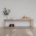 One Little Pine 2-Shelf Straight Montessori Shelf in Light Grey / Clear Oil — child-height wooden shelving