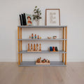 One Little Pine 4-Shelf Straight Montessori Shelf in Light Grey / Brownish Oil — child-height wooden shelving