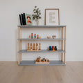 One Little Pine 4-Shelf Straight Montessori Shelf in Light Grey / Clear Oil — child-height wooden shelving