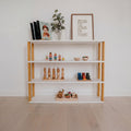 One Little Pine 4-Shelf Straight Montessori Shelf in White / Brownish Oil — child-height wooden shelving