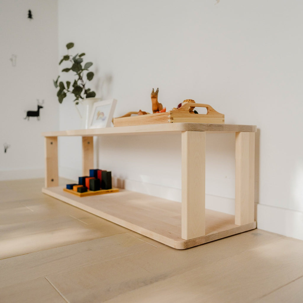 One Little Pine 2-Shelf Straight Montessori Shelf — child-height wooden shelving