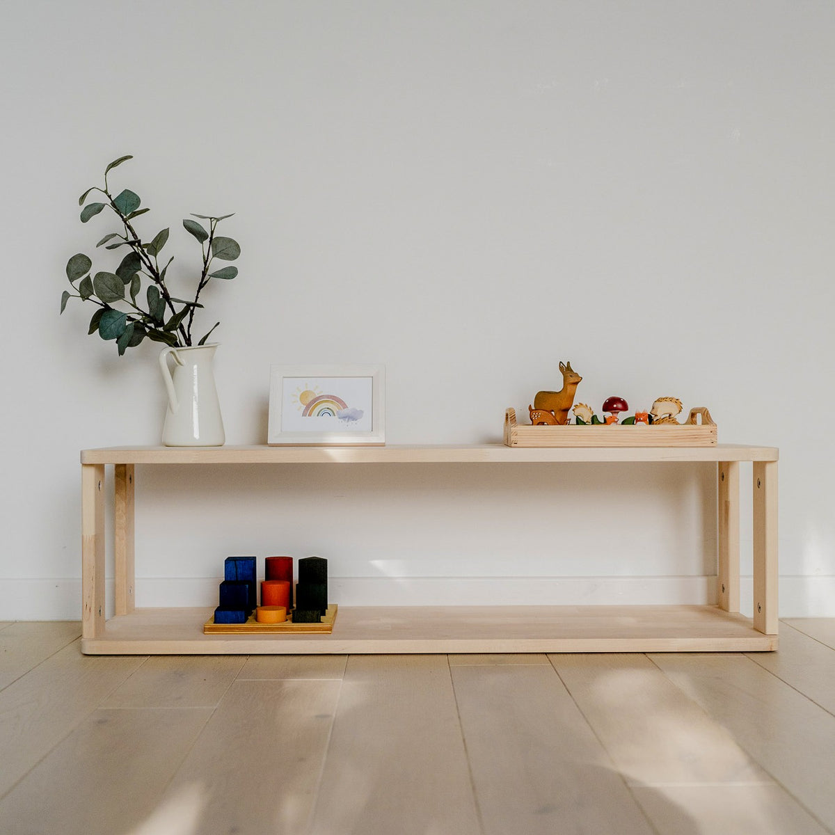 One Little Pine 2-Shelf Straight Montessori Shelf — child-height wooden shelving