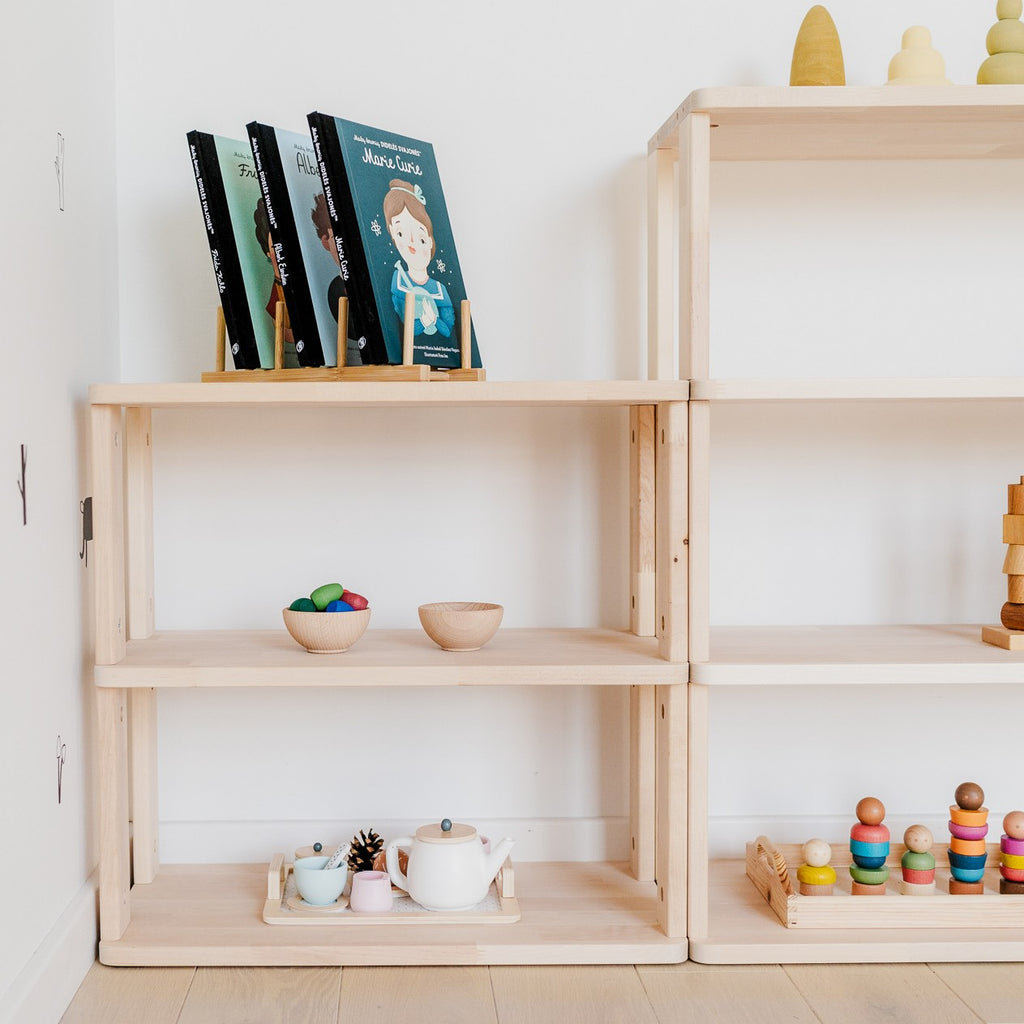 One Little Pine 3-Shelf Straight Mini Montessori Shelf — child-height wooden shelving