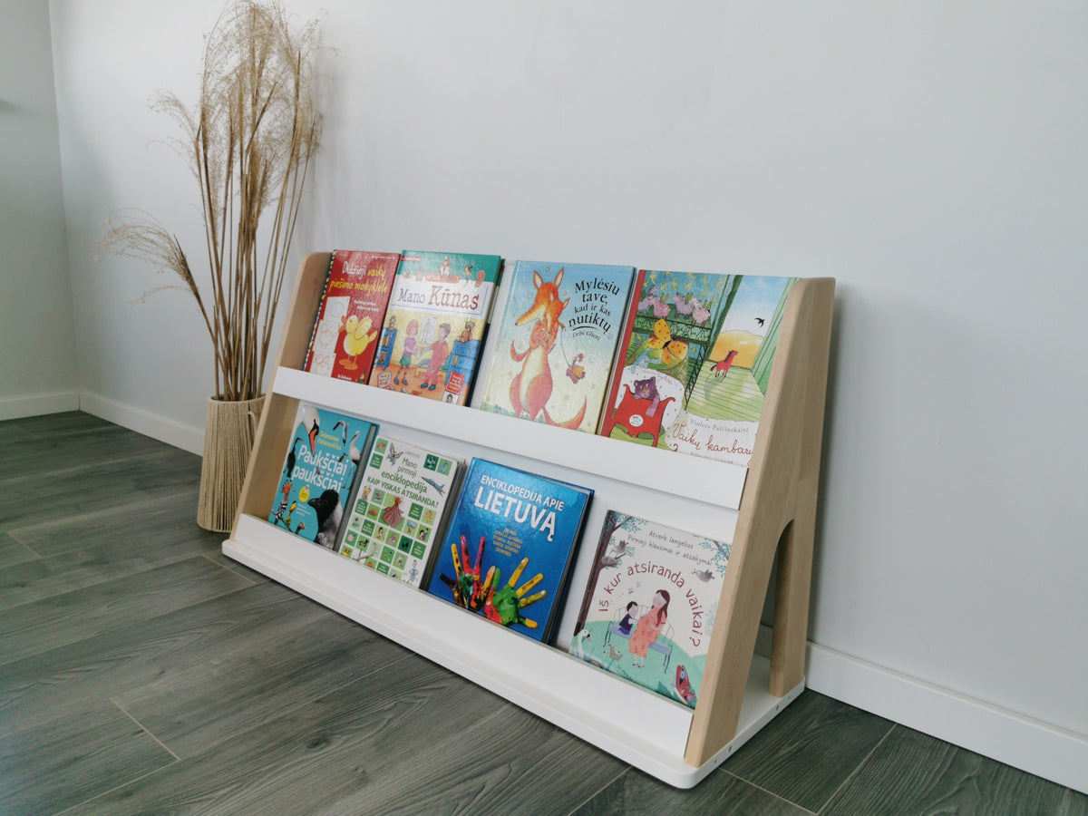 One Little Pine Modular Montessori Bookshelf, 2-shelf open storage unit with rear compartment, solid wood Montessori furniture (available in Natural Wood, Clear Oil, and White & Clear Oil finishes)