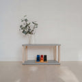 One Little Pine 2-Shelf Straight Mini Montessori Shelf in Light Grey / Clear Oil — child-height wooden shelving