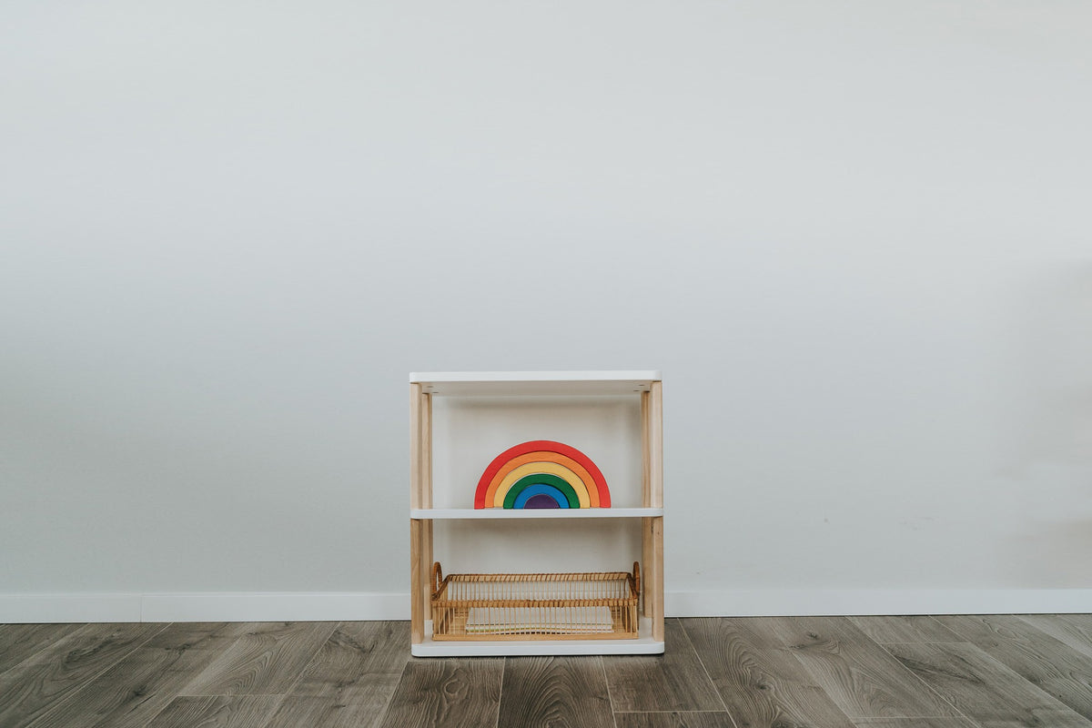 One Little Pine 3-Shelf Straight Mini Montessori Shelf — child-height wooden shelving