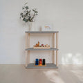 One Little Pine 3-Shelf Straight Mini Montessori Shelf in Light Grey / Clear Oil — child-height wooden shelving