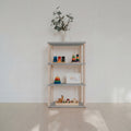 One Little Pine 4-Shelf Straight Mini Montessori Shelf in Light Grey / Clear Oil — child-height wooden shelving