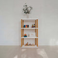 One Little Pine 4-Shelf Straight Mini Montessori Shelf in White / Brownish Oil — child-height wooden shelving