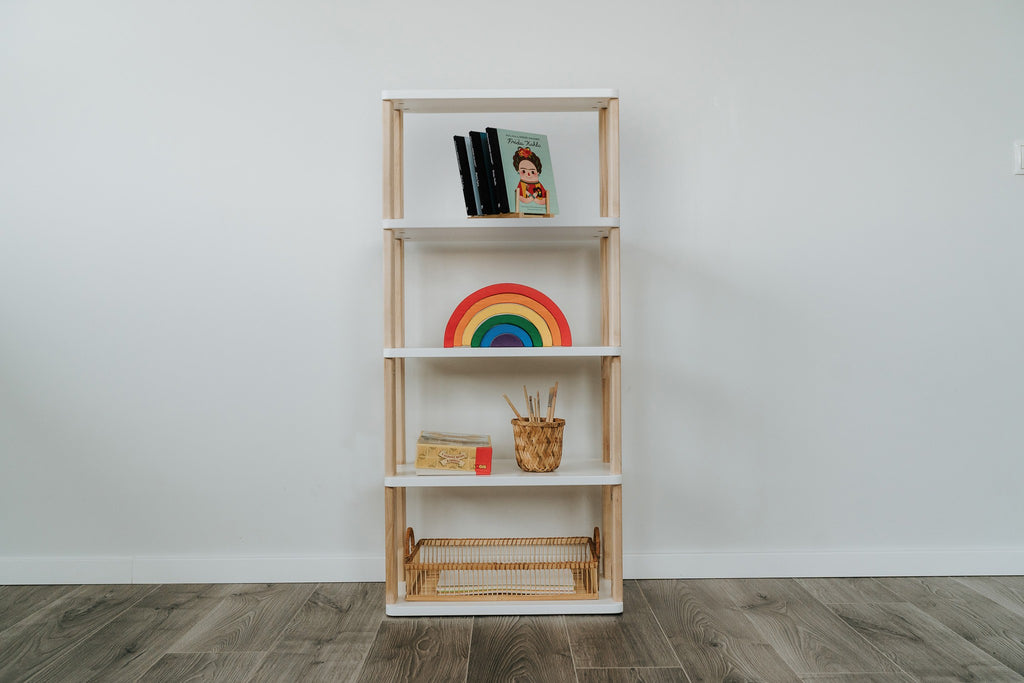 One Little Pine 5-Shelf Straight Mini Montessori Shelf — child-height wooden shelving