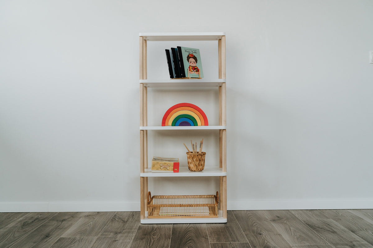 One Little Pine 5-Shelf Straight Mini Montessori Shelf — child-height wooden shelving