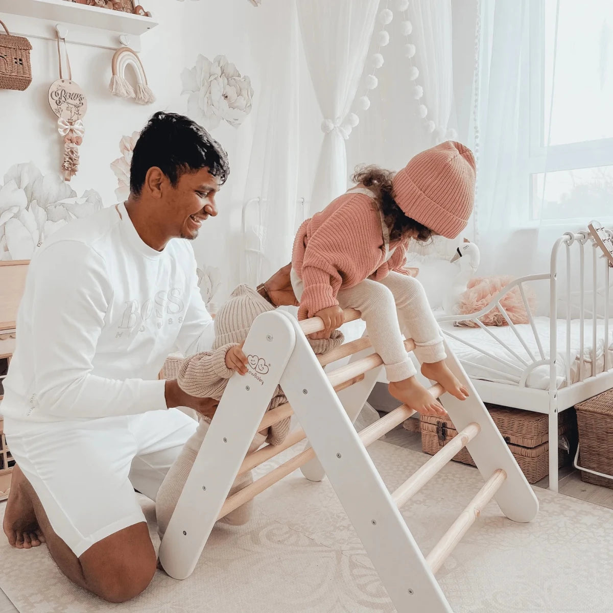 Modular Wooden Climbing Triangle Set for Kids — 3-in-1 Montessori Play Structure (White) - Tiny Tugz™