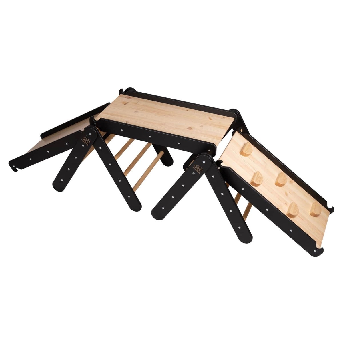 Modular Wooden Climbing Triangle Set with Slide & Wall — 3-in-1 Montessori Play Structure (Black) - Tiny Tugz™