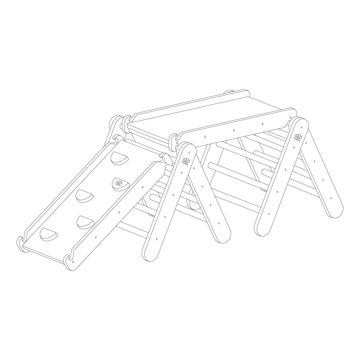 Modular Wooden Climbing Triangle Set with Slide & Wall — 3-in-1 Montessori Play Structure (Black) - Tiny Tugz™