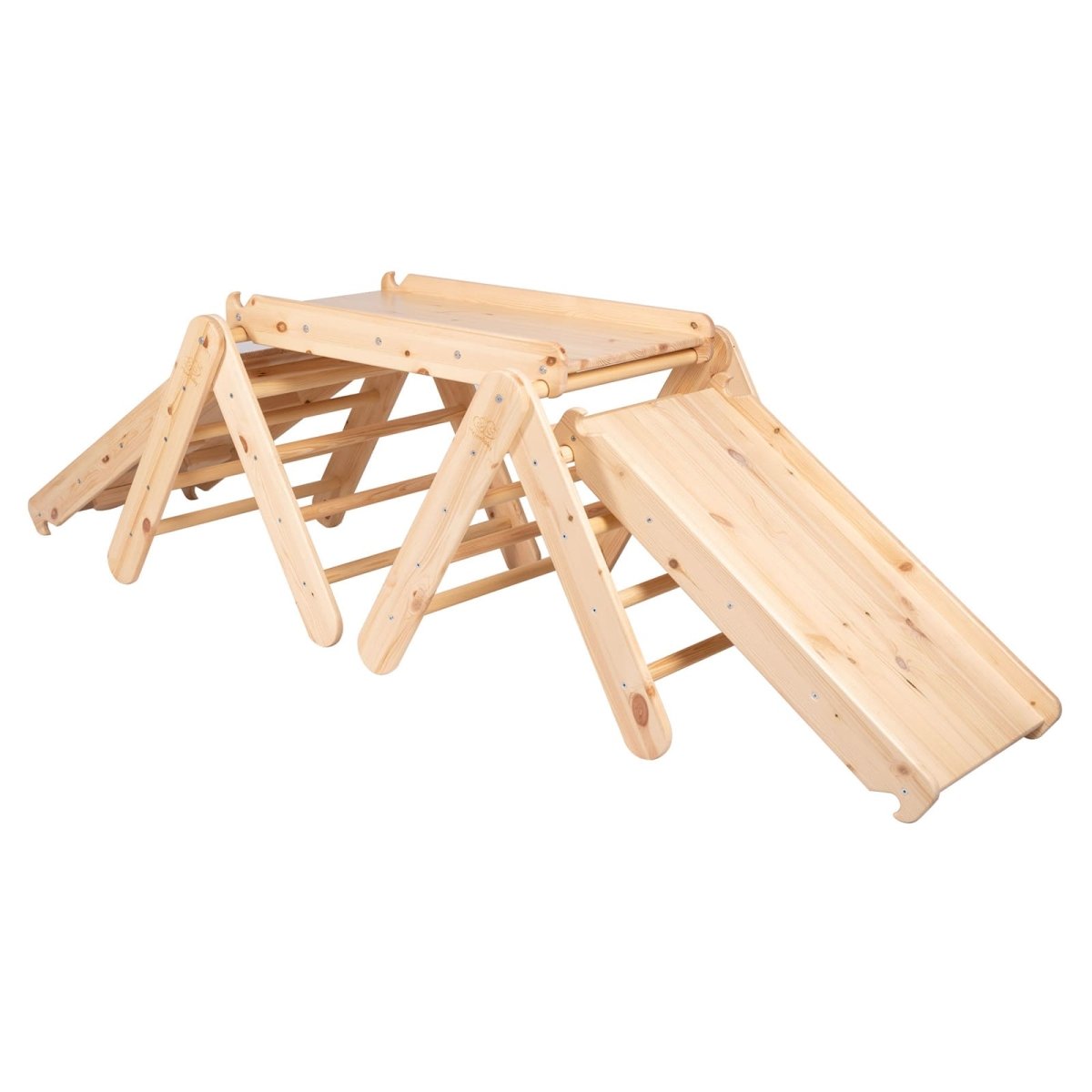 Modular Wooden Climbing Triangle Set with Slide & Wall — 3-in-1 Montessori Play Structure (Natural Wood) - Tiny Tugz™