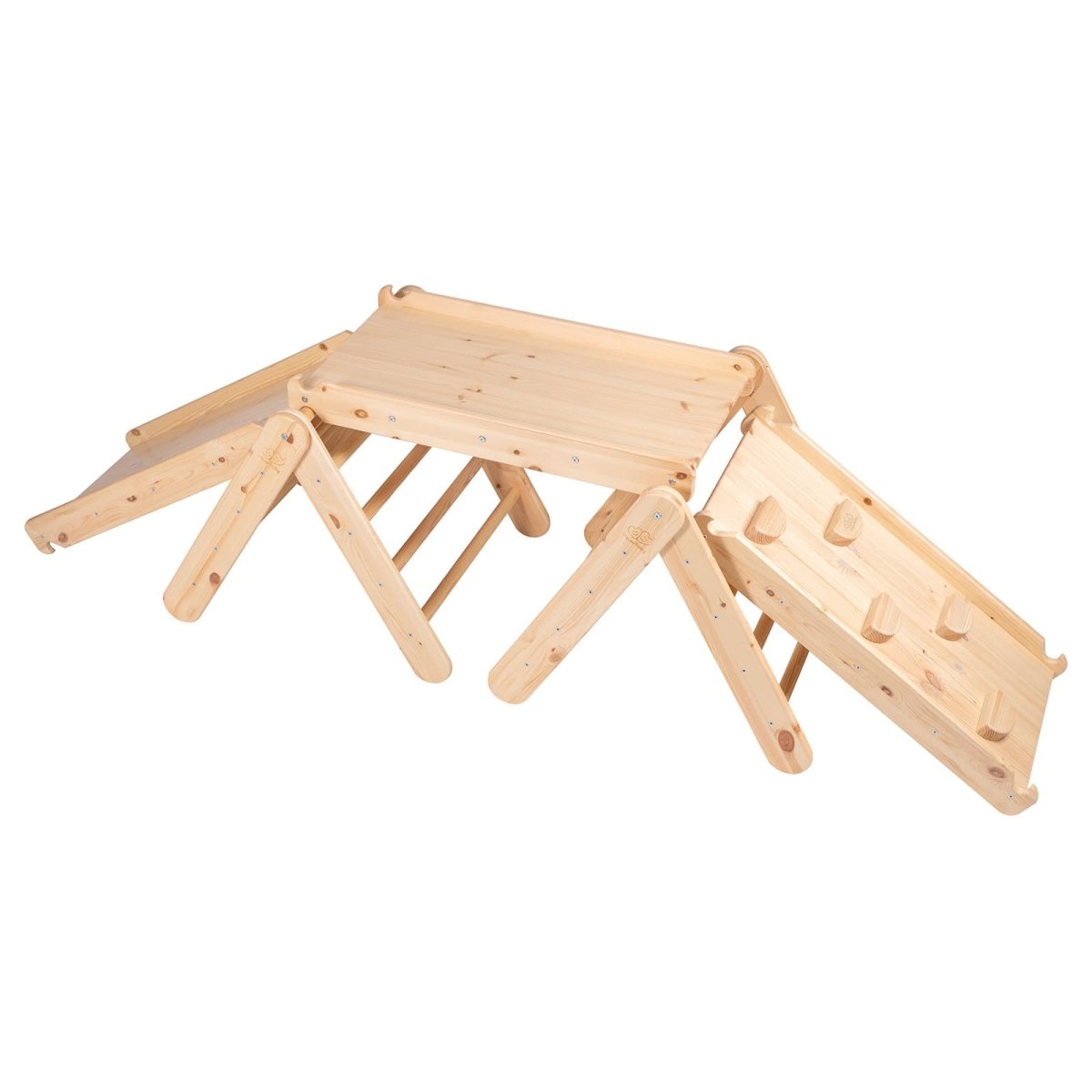 Modular Wooden Climbing Triangle Set with Slide & Wall — 3-in-1 Montessori Play Structure (Natural Wood) - Tiny Tugz™
