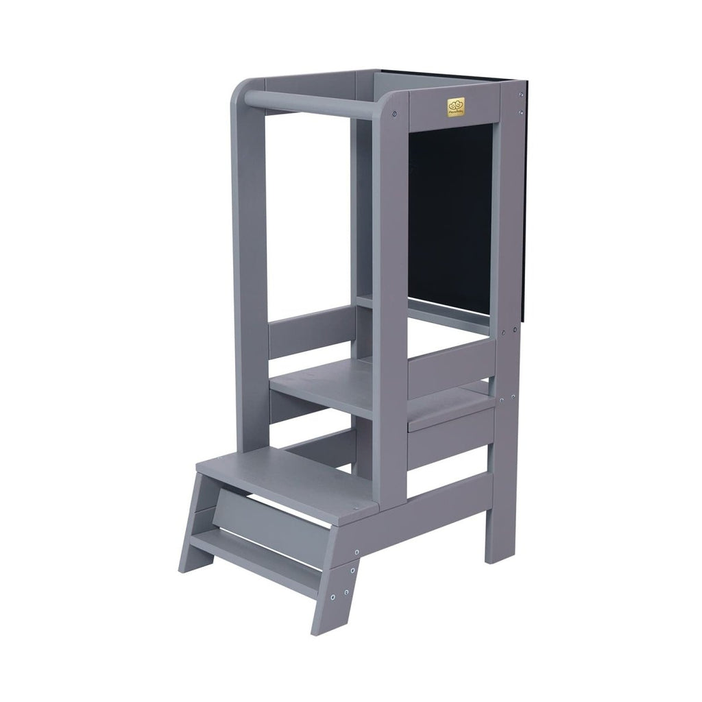 Montessori Adjustable Learning Tower with Drawing Board - Solid Pine, 3 Heights (Dark Grey) - Tiny Tugz™