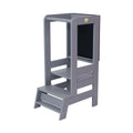 Montessori Adjustable Learning Tower with Drawing Board - Solid Pine, 3 Heights (Dark Grey) - Tiny Tugz™